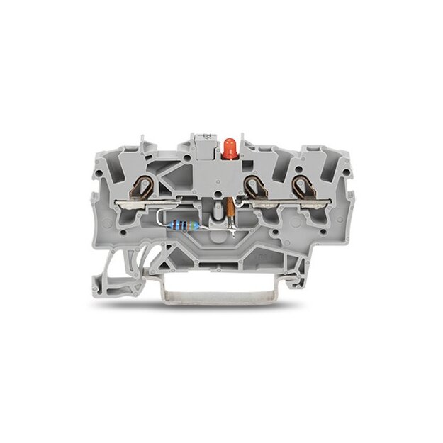 Wago 2001-1321/1000-434 Bauelementklemme 3 Leiter LED rot DC 24 V für Tragschiene 35 x 15 und 35 x 7,5 1,5 mm² Push-in CAGE CLAMP® 1,50 mm² grau