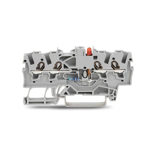 Wago 2001-1421/1000-434 Bauelementklemme 4 Leiter LED rot DC 24 V für Tragschiene 35 x 15 und 35 x 7,5 1,5 mm² Push-in CAGE CLAMP® 1,50 mm² grau