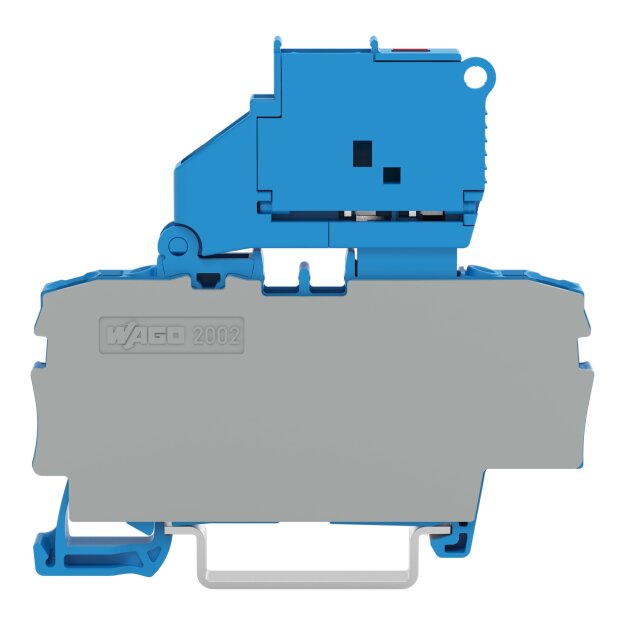 Wago 2002-1614/1000-867 2-Leiter-Sicherungsklemme mit schwenkbarem Sicherungshalter mit Abschlussplatte für G-Sicherungseinsatz 5 x 20 mm mit Defektanzeige durch LED 120 V für Tragschiene 35 x 15 und 35 x 7,5 2,5 mm² Push-in CAGE CLAMP® 2,50 mm² blau