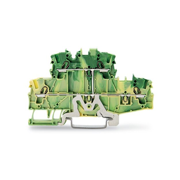 Wago 2002-2707 Doppelstockklemme 4-Leiter-Schutzleiterklemme 2,5 mm² PE für Anwendungen Ex e II geeignet ohne Beschriftungsträger intern gebrückt für Tragschiene 35 x 15 und 35 x 7,5 Push-in CAGE CLAMP® 2,50 mm² grün-gelb
