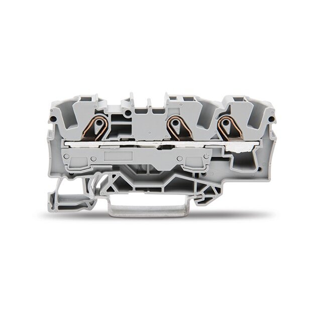 Wago 2006-1301/984-000 3-Leiter-Durchgangsklemme 6 mm² für Anwendungen Ex e II geeignet seitliche und mittige Beschriftung für Tragschiene 35 x 15 und 35 x 7,5 für Tragschiene 35 x 15 und 35 x 7,5 Push-in CAGE CLAMP® 6,00 mm² grau