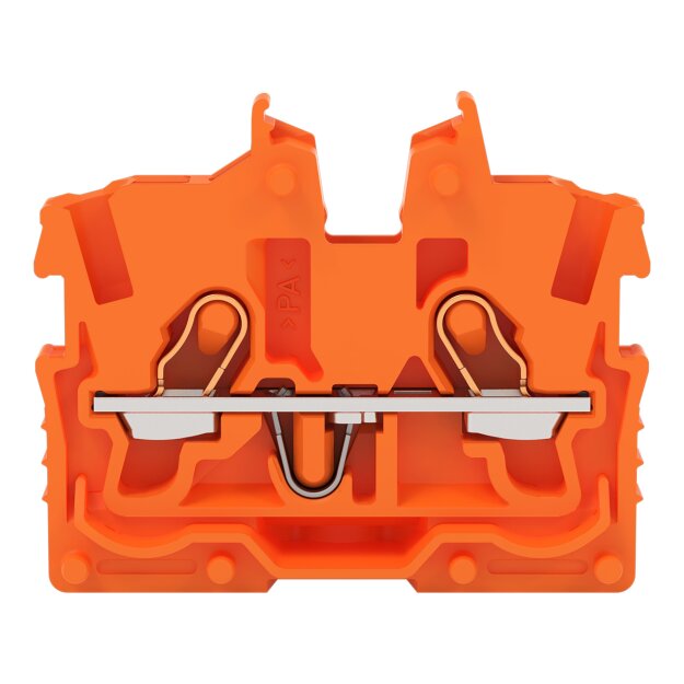 Wago 2050-302 2-Leiter-Mini-Durchgangsklemme mit Betätigungsöffnung 1 mm² Endklemme mit Befestigungsflansch seitliche und mittige Beschriftung mit Prüföffnung Push-in CAGE CLAMP® 1,00 mm² orange