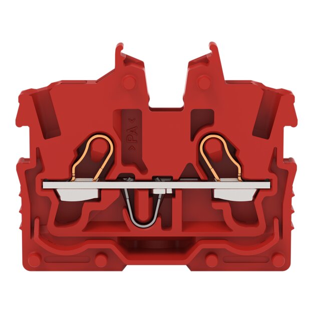 Wago 2050-303 2-Leiter-Mini-Durchgangsklemme mit Betätigungsöffnung 1 mm² Endklemme mit Befestigungsflansch seitliche und mittige Beschriftung mit Prüföffnung Push-in CAGE CLAMP® 1,00 mm² rot