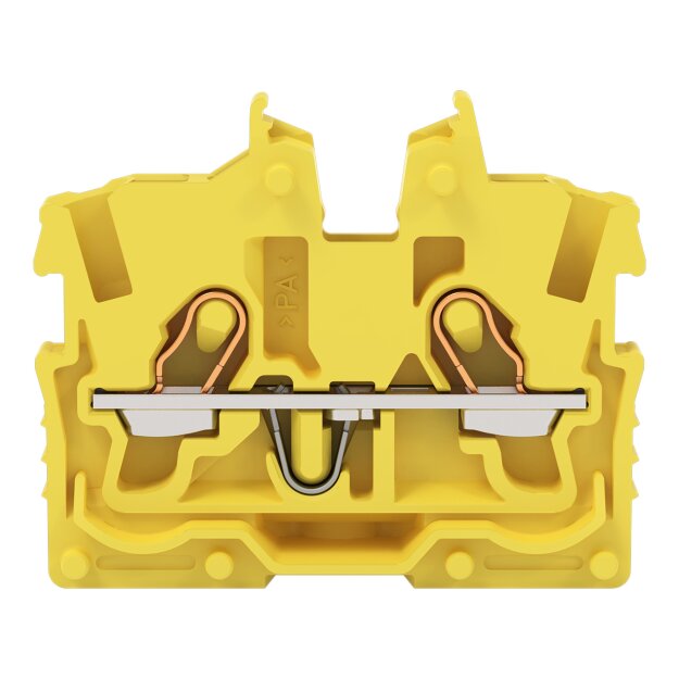 Wago 2050-306 2-Leiter-Mini-Durchgangsklemme mit Betätigungsöffnung 1 mm² Endklemme mit Befestigungsflansch seitliche und mittige Beschriftung mit Prüföffnung Push-in CAGE CLAMP® 1,00 mm² gelb