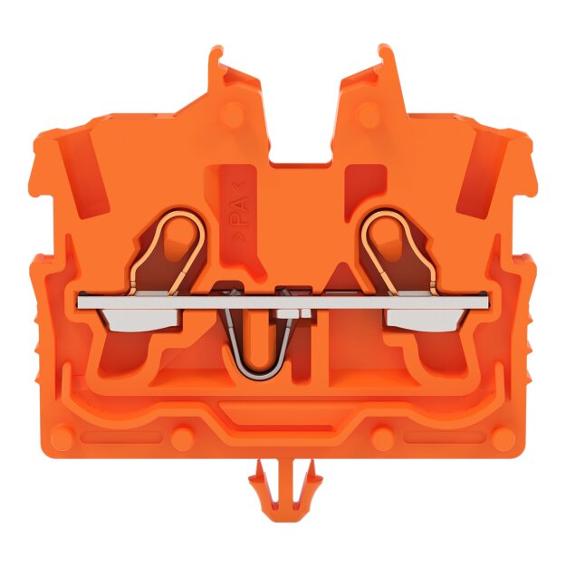 Wago 2050-312 2-Leiter-Mini-Durchgangsklemme mit Betätigungsöffnung 1 mm² mit Rastfuß seitliche und mittige Beschriftung mit Prüföffnung Push-in CAGE CLAMP® 1,00 mm² orange