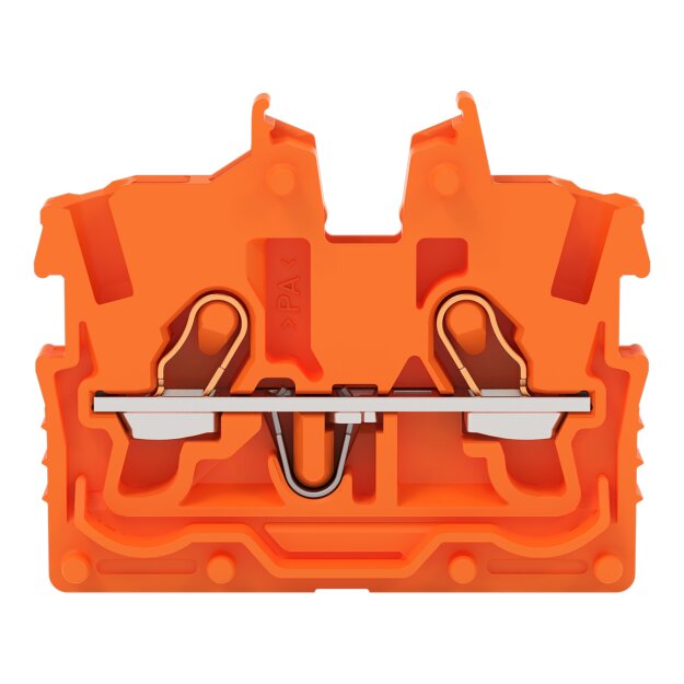 Wago 2050-322 2-Leiter-Mini-Durchgangsklemme mit Betätigungsöffnung 1 mm² Mittelklemme ohne Rastfuß, ohne Flansch seitliche und mittige Beschriftung mit Prüföffnung Push-in CAGE CLAMP® 1,00 mm² orange