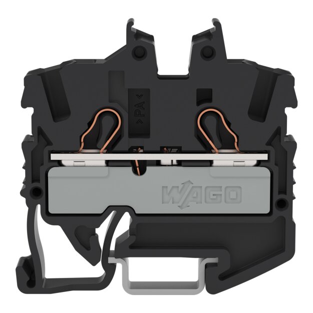 Wago 2052-1205 2-Leiter-Mini-Durchgangsklemme mit Betätigungsöffnung 2,5 mm² mit Prüföffnung seitliche und mittige Beschriftung für Tragschiene 15 Push-in CAGE CLAMP® 2,50 mm² schwarz