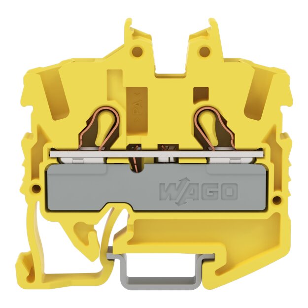 Wago 2052-1206 2-Leiter-Mini-Durchgangsklemme mit Betätigungsöffnung 2,5 mm² mit Prüföffnung seitliche und mittige Beschriftung für Tragschiene 15 Push-in CAGE CLAMP® 2,50 mm² gelb