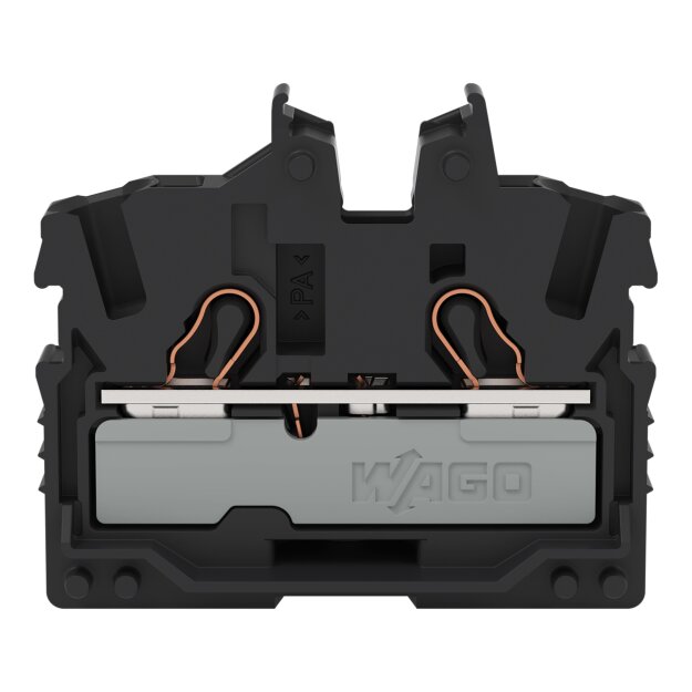 Wago 2052-305 2-Leiter-Mini-Durchgangsklemme mit Betätigungsöffnung 2,5 mm² Endklemme mit Befestigungsflansch seitliche und mittige Beschriftung mit Prüföffnung Push-in CAGE CLAMP® 2,50 mm² schwarz