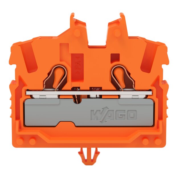 Wago 2052-312 2-Leiter-Mini-Durchgangsklemme mit Betätigungsöffnung 2,5 mm² mit Rastfuß seitliche und mittige Beschriftung mit Prüföffnung Push-in CAGE CLAMP® 2,50 mm² orange