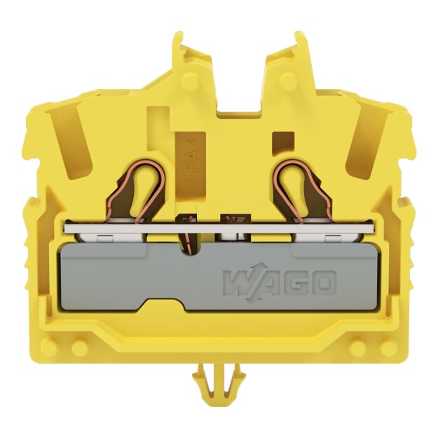 Wago 2052-316 2-Leiter-Mini-Durchgangsklemme mit Betätigungsöffnung 2,5 mm² mit Rastfuß seitliche und mittige Beschriftung mit Prüföffnung Push-in CAGE CLAMP® 2,50 mm² gelb