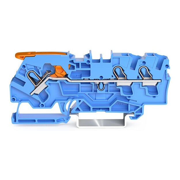 Wago 2104-1304 3-Leiter-Durchgangsklemme mit Hebel und Push-in CAGE CLAMP® 4 mm² mit Prüföffnung für Anwendungen Ex i geeignet seitliche und mittige Beschriftung für Tragschiene 35 x 15 und 35 x 7,5 Push-in CAGE CLAMP® 4,00 mm² blau
