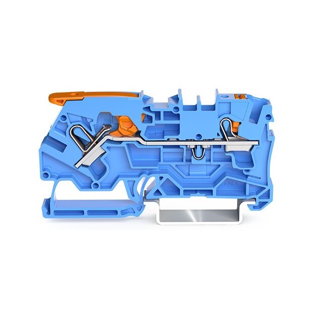Wago 2104-5204 2-Leiter-Durchgangsklemme mit Hebel und Drücker 4 mm² mit Prüföffnung für Anwendungen Ex i geeignet seitliche und mittige Beschriftung für Tragschiene 35 x 15 und 35 x 7,5 Push-in CAGE CLAMP® 4,00 mm² blau