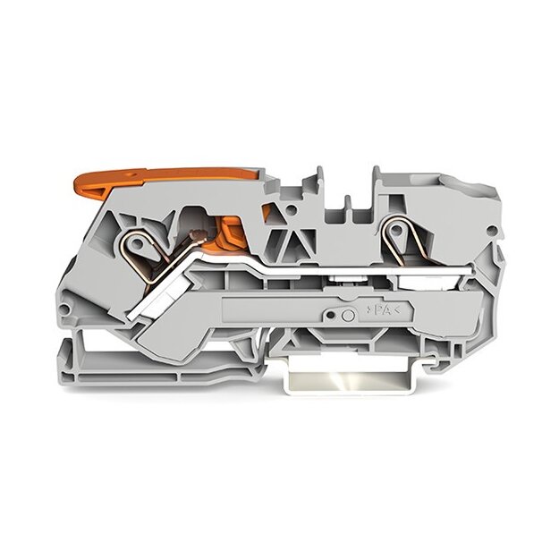 Wago 2110-1201 2-Leiter-Durchgangsklemme mit Hebel und Push-in CAGE CLAMP® 10 mm² mit Prüföffnung seitliche und mittige Beschriftung für Tragschiene 35 x 15 und 35 x 7,5 Push-in CAGE CLAMP® 10,00 mm² grau