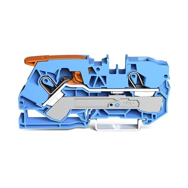 Wago 2110-1204 2-Leiter-Durchgangsklemme mit Hebel und Push-in CAGE CLAMP® 10 mm² mit Prüföffnung für Anwendungen Ex i geeignet seitliche und mittige Beschriftung für Tragschiene 35 x 15 und 35 x 7,5 Push-in CAGE CLAMP® 10,00 mm² blau