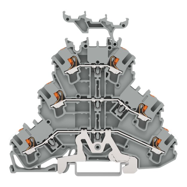 Wago 2202-3258 Dreistockklemme Schirmleiter-/Durchgangs-/Durchgangsklemme 2,5 mm² mit Beschriftungsträger für Tragschiene 35 x 15 und 35 x 7,5 Push-in CAGE CLAMP® 2,50 mm² grau