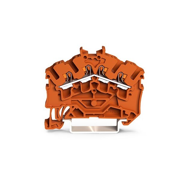 Wago 2202-6402 4-Leiter-Durchgangsklemme mit Drücker 2,5 mm² für Anwendungen Ex e II geeignet seitliche und mittige Beschriftung für Tragschiene 35 x 15 und 35 x 7,5 Push-in CAGE CLAMP® 2,50 mm² orange