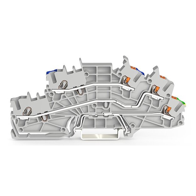 Wago 2203-6546 Installationsetagenklemme mit Betätigungsöffnung und Drücker 2,5 mm² N/L/PE Erdgeschoss grün-gelb Push-in CAGE CLAMP® 2,50 mm² grau