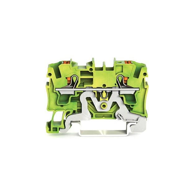 Wago 2204-1207 2-Leiter-Schutzleiterklemme mit Drücker 4 mm² mit Prüföffnung für Anwendungen Ex e II geeignet seitliche und mittige Beschriftung für Tragschiene 35 x 15 und 35 x 7,5 Push-in CAGE CLAMP® 4,00 mm² grün-gelb