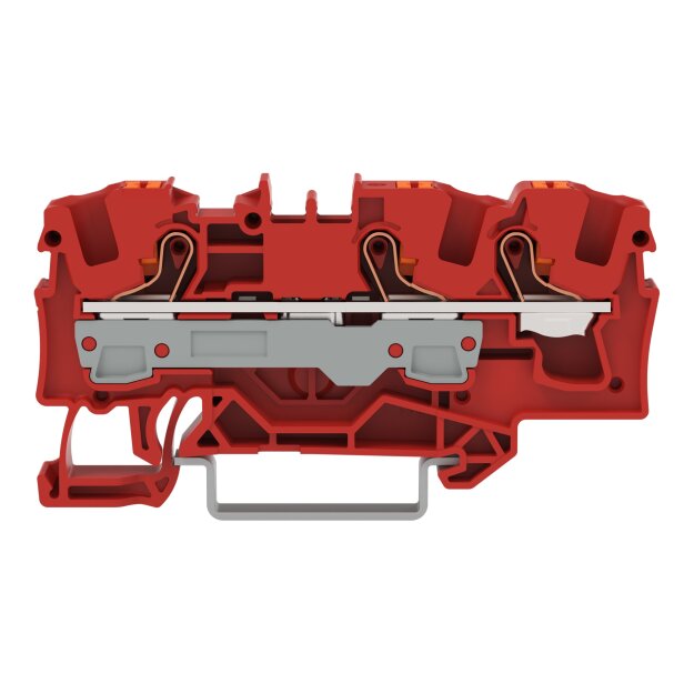 Wago 2206-1303 3-Leiter-Durchgangsklemme mit Drücker 6 mm² mit Prüföffnung für Anwendungen Ex e II geeignet seitliche und mittige Beschriftung für Tragschiene 35 x 15 und 35 x 7,5 Push-in CAGE CLAMP® 6,00 mm² rot