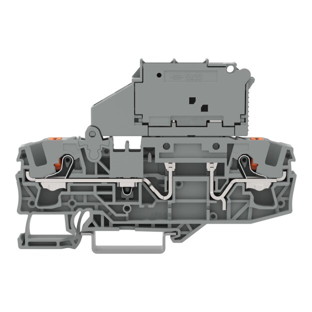 Wago 2206-1611/1000-867 2-Leiter-Sicherungsklemme mit schwenkbarem Sicherungshalter für G-Sicherungseinsatz 5 x 20 mm mit Drücker mit Defektanzeige durch LED 120 V für Tragschiene 35 x 15 und 35 x 7,5 6 mm² Push-in CAGE CLAMP® 6,00 mm² grau