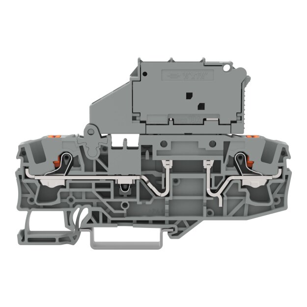 Wago 2206-1631/1000-541 2-Leiter-Sicherungsklemme mit schwenkbarem Sicherungshalter für G-Sicherungseinsatz ¼" x 1¼" mit Drücker mit Defektanzeige durch LED 12 - 30 V für Tragschiene 35 x 15 und 35 x 7,5 6 mm² Push-in CAGE CLAMP® 6,00 mm² grau