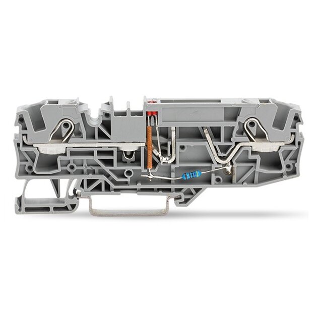 Wago 2206-1681/1000-434 2-Leiter-Sicherungsklemme für Kfz-Flachsicherungen mit Prüfmöglichkeit mit Drücker mit Defektanzeige durch LED 24 V für Tragschiene 35 x 15 und 35 x 7,5 6 mm² Push-in CAGE CLAMP® 6,00 mm² grau