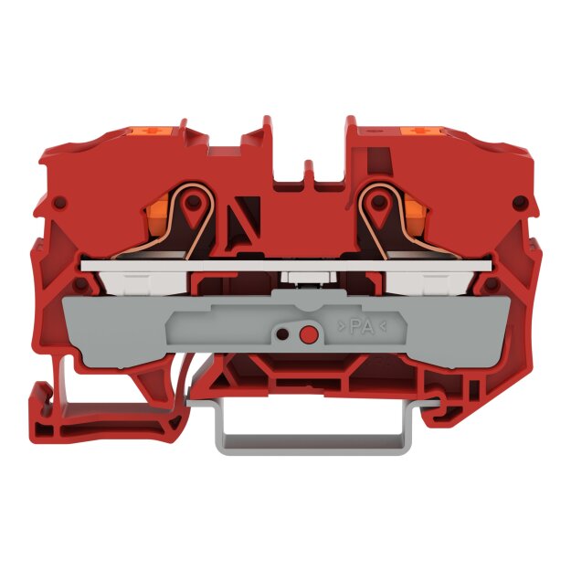 Wago 2210-1203 2-Leiter-Durchgangsklemme mit Drücker 10 mm² mit Prüföffnung seitliche und mittige Beschriftung für Tragschiene 35 x 15 und 35 x 7,5 Push-in CAGE CLAMP® 10,00 mm² rot