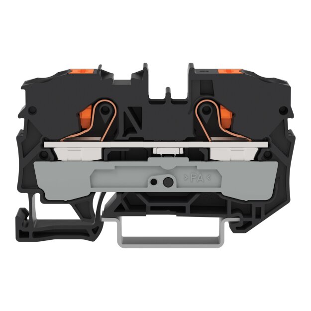 Wago 2210-1205 2-Leiter-Durchgangsklemme mit Drücker 10 mm² mit Prüföffnung seitliche und mittige Beschriftung für Tragschiene 35 x 15 und 35 x 7,5 Push-in CAGE CLAMP® 10,00 mm² schwarz
