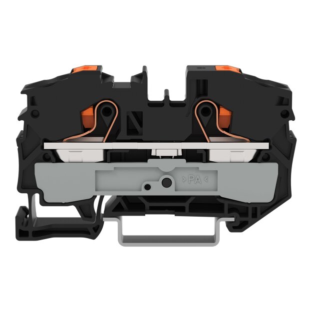 Wago 2216-1205 2-Leiter-Durchgangsklemme mit Drücker 16 mm² mit Prüföffnung seitliche und mittige Beschriftung für Tragschiene 35 x 15 und 35 x 7,5 Push-in CAGE CLAMP® 16,00 mm² schwarz
