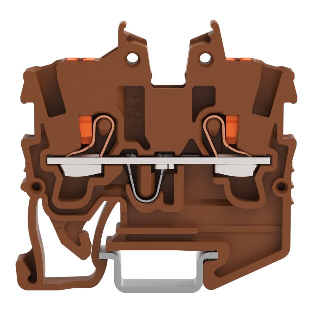 Wago 2250-1201/000-014 2-Leiter-Mini-Durchgangsklemme mit Drücker 1 mm² für Tragschiene 15 seitliche und mittige Beschriftung mit Prüföffnung Push-in CAGE CLAMP® 1,00 mm² braun