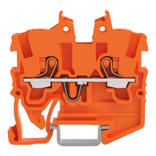 Wago 2250-1202 2-Leiter-Mini-Durchgangsklemme mit Drücker 1 mm² für Tragschiene 15 seitliche und mittige Beschriftung mit Prüföffnung Push-in CAGE CLAMP® 1,00 mm² orange