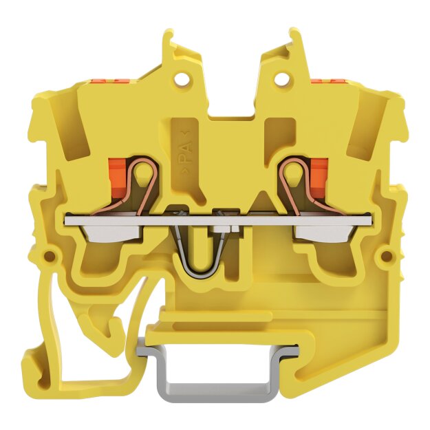 Wago 2250-1206 2-Leiter-Mini-Durchgangsklemme mit Drücker 1 mm² für Tragschiene 15 seitliche und mittige Beschriftung mit Prüföffnung Push-in CAGE CLAMP® 1,00 mm² gelb