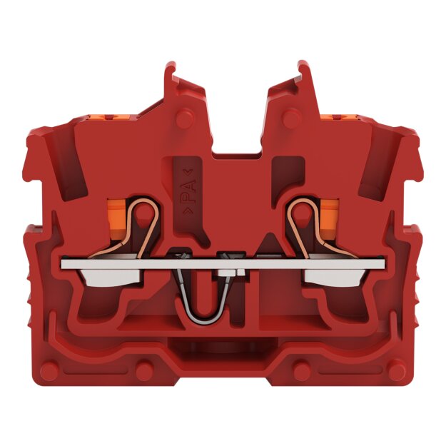 Wago 2250-303 2-Leiter-Mini-Durchgangsklemme mit Drücker 1 mm² Endklemme mit Befestigungsflansch seitliche und mittige Beschriftung mit Prüföffnung Push-in CAGE CLAMP® 1,00 mm² rot