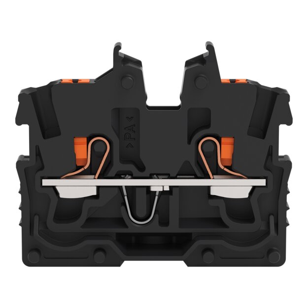 Wago 2250-305 2-Leiter-Mini-Durchgangsklemme mit Drücker 1 mm² Endklemme mit Befestigungsflansch seitliche und mittige Beschriftung mit Prüföffnung Push-in CAGE CLAMP® 1,00 mm² schwarz