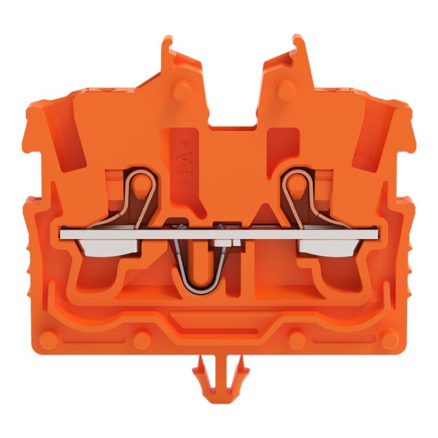 Wago 2250-312 2-Leiter-Mini-Durchgangsklemme mit Drücker 1 mm² mit Rastfuß seitliche und mittige Beschriftung mit Prüföffnung Push-in CAGE CLAMP® 1,00 mm² orange