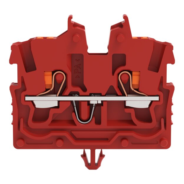Wago 2250-313 2-Leiter-Mini-Durchgangsklemme mit Drücker 1 mm² mit Rastfuß seitliche und mittige Beschriftung mit Prüföffnung Push-in CAGE CLAMP® 1,00 mm² rot