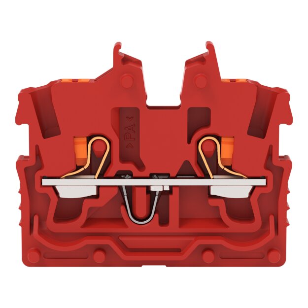 Wago 2250-323 2-Leiter-Mini-Durchgangsklemme mit Drücker 1 mm² Mittelklemme ohne Rastfuß, ohne Flansch seitliche und mittige Beschriftung mit Prüföffnung Push-in CAGE CLAMP® 1,00 mm² rot