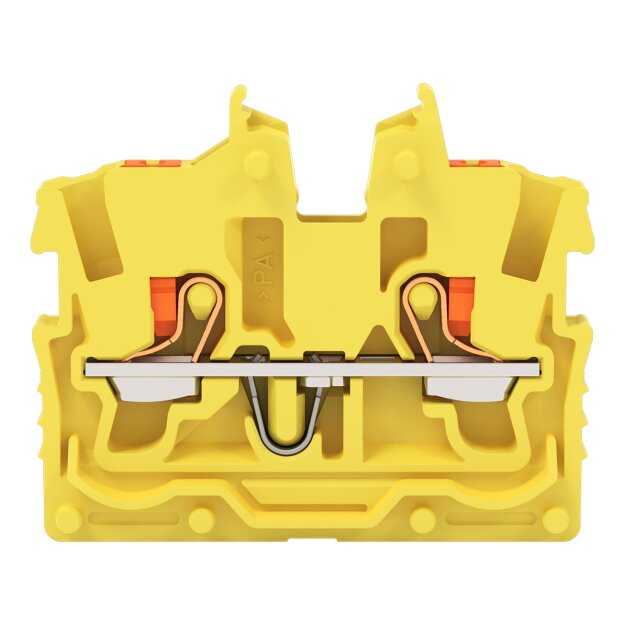 Wago 2250-326 2-Leiter-Mini-Durchgangsklemme mit Drücker 1 mm² Mittelklemme ohne Rastfuß, ohne Flansch seitliche und mittige Beschriftung mit Prüföffnung Push-in CAGE CLAMP® 1,00 mm² gelb