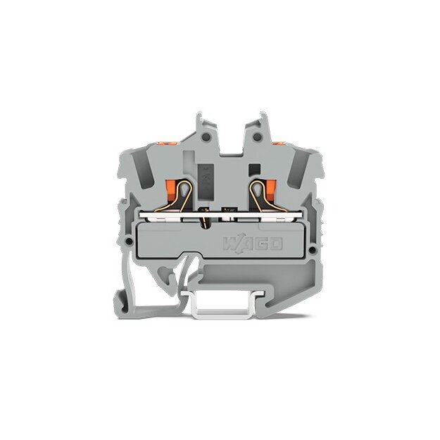 Wago 2252-1201 2-Leiter-Mini-Durchgangsklemme mit Drücker 2,5 mm² mit Prüföffnung seitliche und mittige Beschriftung für Tragschiene 15 Push-in CAGE CLAMP® 2,50 mm² grau