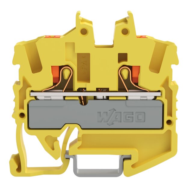 Wago 2252-1206 2-Leiter-Mini-Durchgangsklemme mit Drücker 2,5 mm² mit Prüföffnung seitliche und mittige Beschriftung für Tragschiene 15 Push-in CAGE CLAMP® 2,50 mm² gelb
