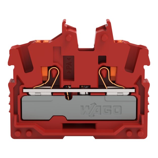 Wago 2252-303 2-Leiter-Mini-Durchgangsklemme mit Drücker 2,5 mm² Endklemme mit Befestigungsflansch seitliche und mittige Beschriftung mit Prüföffnung Push-in CAGE CLAMP® 2,50 mm² rot