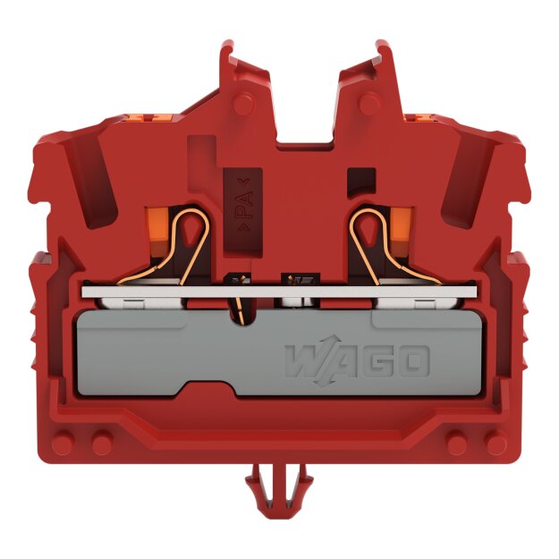 Wago 2252-313 2-Leiter-Mini-Durchgangsklemme mit Drücker 2,5 mm² mit Rastfuß seitliche und mittige Beschriftung mit Prüföffnung Push-in CAGE CLAMP® 2,50 mm² rot