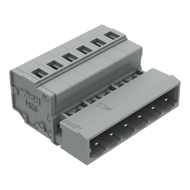 Wago 231-606/018-000 1-Leiter-Stiftleiste CAGE CLAMP® 2,5 mm² Rastermaß 5 mm 6-polig TS 35/Oberflächenmontage Rastfüße 2,50 mm² grau