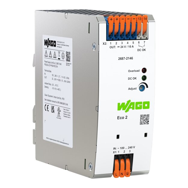 Wago 2687-2146 Stromversorgung Eco 2 1-phasig Ausgangsspannung DC 24 V Ausgangsstrom 10 A DC-OK-Kontakt