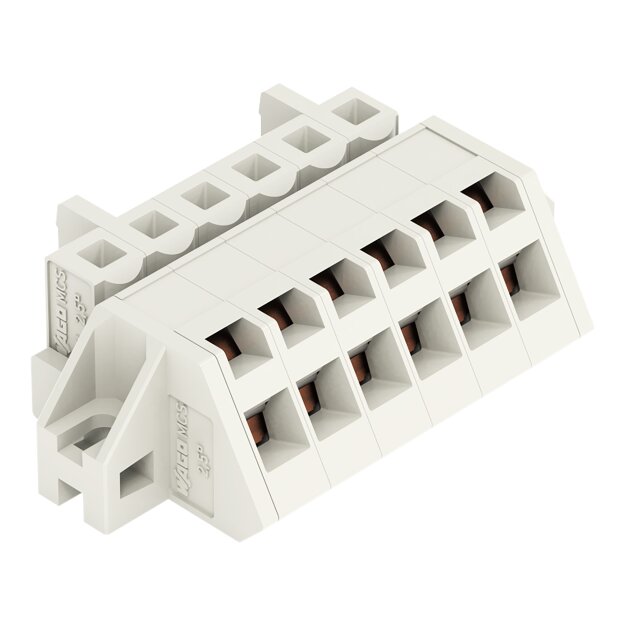 Wago 721-306/031-000 1-Leiter Federleiste, abgewinkelt CAGE CLAMP® 2,5 mm² Rastermaß 5 mm 6-polig 100% fehlsteckgeschützt Befestigungflansch 2,50 mm² lichtgrau