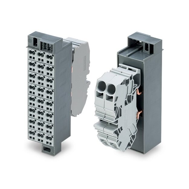 Wago 726-602 Potentialblock Aufdruck 1-24 mit 2 Einspeiseklemmen inkl. Abschlussplatte Kammerfarbe einheitlich grau Kammerkennzeichnung in senkrechter Linie für 19"-Gestelle Schmale Bauform 2,50 mm² dunkelgrau