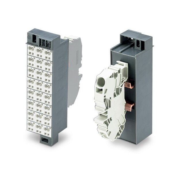 Wago 726-611 Potentialblock Aufdruck 1-24 mit 1 Einspeiseklemme inkl. Abschlussplatte Kammerfarbe einheitlich weiß Kammerkennzeichnung in senkrechter Linie für 19"-Gestelle Schmale Bauform 2,50 mm² dunkelgrau