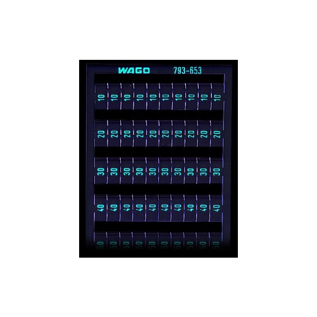 Wago 793-653 WMB-Beschriftungskarte als Karte bedruckt 10, 20 ... 50 (je 20x) nicht dehnbar Aufdruck senkrecht aufrastbar weiß