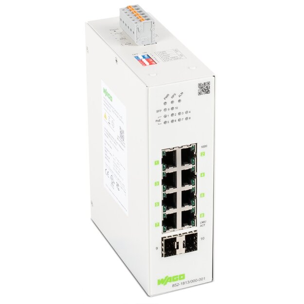 Wago 852-1813/000-001 Lean-Managed-Switch 8 Ports 1000Base-T 2-Slot 1000BASE-SX/LX 8 * Power over Ethernet